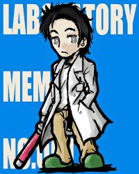 Rule 34 | 1boy, black hair, grey eyes, hanimaru (h@nimaru), jacket, lab coat, male focus, okabe rintarou, short hair, solo, steins;gate