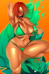 Rule 34 | 1girl, absurdres, bikini, breasts, cashumeru, curvy, dark-skinned female, dark skin, female focus, giovanna (guilty gear), green eyes, guilty gear, guilty gear strive, highres, large breasts, parted lips, short hair, solo, swimsuit, thick thighs, thighs, wolf