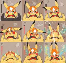 Rule 34 | 1girl, :3, animal ears, animal hands, arms behind head, arms up, arrow (projectile), barefoot, black eyes, black footwear, black pants, blush, blush stickers, bottomless, brown background, clenched teeth, clothed pokemon, cosplay pikachu, creatures (company), disembodied hand, electricity, fangs, feet, female ejaculation, female focus, female orgasm, fingering, game freak, gen 1 pokemon, haganedon, half-closed eyes, hitachi magic wand, looking at viewer, luchador, luchador mask, midriff, multiple views, nintendo, no humans, nose blush, one eye closed, open mouth, orgasm, out-of-frame censoring, pants, peeing, pikachu, pikachu libre, poke ball theme, pokemon, pokemon (creature), pussy juice, sex toy, shirt, simple background, sitting, sleeveless, sleeveless shirt, smile, spread legs, sweat, tears, teeth, thumbs up, undressing, vibrator, wavy mouth