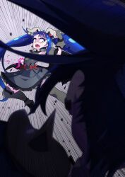 Rule 34 | 2girls, armor, blue eyes, blue hair, blurry, blurry foreground, bow, brooch, clenched hands, commentary, constricted pupils, cure sky, cut bangs, dark cure sky, dark persona, dress, dress bow, dual persona, earclip, earrings, emphasis lines, fingerless gloves, frown, gloves, glowing fist, grey dress, grey gloves, grey thighhighs, highres, hirogaru sky! precure, jewelry, long hair, magical girl, multicolored hair, multiple girls, open mouth, pauldrons, precure, puffy short sleeves, puffy sleeves, red hair, ryuuta (cure ryuuta), short dress, short sleeves, shoulder armor, single earring, single pauldron, sleeveless, sleeveless dress, sora harewataru, spiked pauldrons, streaked hair, thighhighs, twintails, very long hair, wing brooch, wing hair ornament