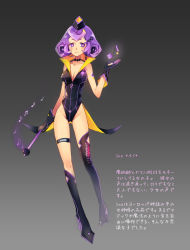 Rule 34 | 1girl, asymmetrical clothes, bad id, bad pixiv id, breasts, cleavage, gloves, ino (siting zeng), musical note, original, purple eyes, purple hair, reika (clovia studio), simple background, solo, staff, translation request, vocaloid