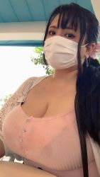 Rule 34 | 1girl, asian, black hair, breasts, chouzuki maryou, cleavage, highres, large breasts, mask, photo (medium), plump, solo