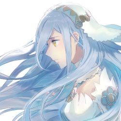 Rule 34 | 1girl, aisutabetao, anklet, azura (fire emblem), bad id, bad twitter id, blue hair, elbow gloves, fire emblem, fire emblem fates, gloves, jewelry, long hair, nintendo, simple background, solo, veil, white background, yellow eyes