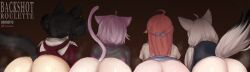 4girls ass backshot_roulette_(meme) buckshot_roulette cat_girl dako_(dakosito) fox_girl highres hololive meme multiple_girls nekomata_okayu ookami_mio sakura_miko shirakami_fubuki virtual_youtuber wolf_girl