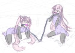 Rule 34 | 2girls, all fours, asphyxiation, ball gag, bdsm, bitchsuit, bondage, bound, breasts, chain, chained, chain, collar, drowning, gag, gagged, gakusen toshi asterisk, hidan no aria, julis-alexia von riessfeld, kagyakusetsu, kanzaki h. aria, kneeling, leash, limited palette, linked collar, long hair, looking at another, multiple girls, peril, pink hair, sketch, twintails, underwater, very long hair, water, water torture