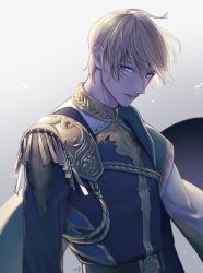 Rule 34 | 1boy, amg (nwmnmllf), armor, bad id, bad pixiv id, belt, blonde hair, blue eyes, cape, closed mouth, commentary request, long sleeves, looking at viewer, male focus, military, military uniform, original, signature, solo, sparks, standing, uniform, upper body