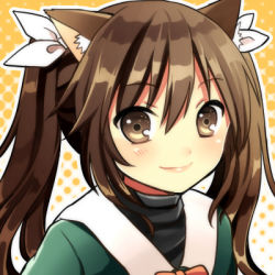 Rule 34 | 10s, 1girl, animal ears, bad id, bad pixiv id, blush, brown eyes, brown hair, cat ears, clarinet (natsumi3230), kantai collection, kurata rine, long hair, looking at viewer, lowres, smile, solo, tone (kancolle)