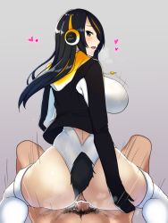Rule 34 | 10s, 1boy, 1girl, ass, bad id, bad pixiv id, bar censor, black hair, blush, bouncing breasts, breasts, brown eyes, censored, clothed female nude male, clothed sex, clothing aside, emperor penguin (kemono friends), from behind, girl on top, grey background, hayabusa (vert 320), headphones, heart, heavy breathing, hetero, highleg, highleg leotard, highres, hood, hooded jacket, jacket, kemono friends, large breasts, leotard, leotard aside, long hair, long sleeves, looking at viewer, looking back, lying, male pubic hair, multicolored hair, nude, on back, open mouth, penguin tail, pov, pov crotch, pubic hair, pussy, pussy juice, reverse cowgirl position, sex, sex from behind, simple background, straddling, tail, thong leotard, two-tone hair, vaginal