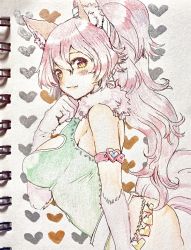 Rule 34 | 1girl, animal ears, animal hands, breasts, cat ears, cat tail, cleavage cutout, closed mouth, clothing cutout, gloves, highres, large breasts, leotard, long hair, looking at viewer, murata tefu, perisie (star ocean), pink hair, ponytail, smile, solo, star ocean, star ocean first departure, tail