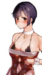 Rule 34 | 1girl, blush, breasts, brown eyes, cleavage, clothing cutout, dead or alive, highres, large breasts, nagisa (doa), navel, navel cutout, short hair, solo, wallpaper