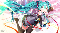 Rule 34 | 1girl, aqua eyes, aqua hair, bad id, bad pixiv id, black footwear, black thighhighs, boots, detached sleeves, hatsune miku, highres, long hair, necktie, open mouth, outstretched arms, pemu, pomon illust, skirt, solo, tears, thigh boots, thighhighs, twintails, very long hair, vocaloid, zettai ryouiki