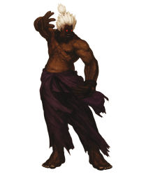 Rule 34 | 1boy, barefoot, capcom, clothes around waist, dark persona, dark skin, dark-skinned male, feet, glowing, glowing eyes, akuma (street fighter), highres, male focus, muscular, nona, official art, red eyes, shin akuma, shirt, shirt around waist, topless male, solo, street fighter, svc chaos, topknot, white hair