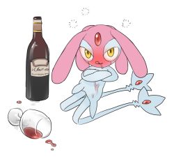 Rule 34 | 1other, alcohol, blue skin, blush, bottle, closed mouth, colored skin, creatures (company), crossed arms, cup, drink, drinking glass, drooling, drunk, forehead jewel, full body, game freak, gem, gen 4 pokemon, happy, legendary pokemon, licking lips, looking at viewer, mesprit, multicolored skin, multiple tails, nintendo, nose blush, other focus, pink skin, pokemon, pokemon (creature), red gemstone, simple background, sketch, smile, solo, squeans, tail, tongue, tongue out, tosx, two-tone skin, two tails, white background, wine, wine bottle, wine glass, yellow eyes