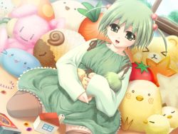 Rule 34 | 2girls, age difference, baby, game cg, green eyes, green hair, minna daisuki kozukuri banchou, mother and daughter, multiple girls, smile, stuffed animal, stuffed toy, twintails