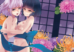 Rule 34 | 2boys, androgynous, black hair, blue eyes, blue hair, blunt bangs, bob cut, brown eyes, chrysanthemum, clenched teeth, convenient censoring, erection, flower, indoors, locon, male focus, multiple boys, multiple penises, navel, nipples, nude, open mouth, original, penis, penis silhouette, penises touching, pink hair, sash, see-through silhouette, shiroizumi (locon), short hair, shouji, sidelocks, silhouette, sliding doors, standing, sumizome (locon), sweat, teeth, trap, trap on trap, twintails, white hair