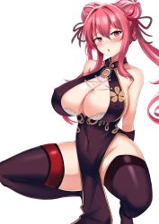 Rule 34 | 1girl, absurdres, azur lane, breasts, bremerton (azur lane), bremerton (kung fu cruiser) (azur lane), china dress, chinese clothes, cleavage, cleavage cutout, clothing cutout, covered navel, double bun, dress, hair bun, highres, huge breasts, mole, mole on breast, pelvic curtain, pink eyes, pink hair, side slit, sleeveless, sleeveless dress, squatting, thighhighs, twintails, wuwusan