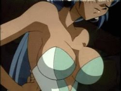 Rule 34 | 1990s (style), 1girl, animated, animated gif, blue hair, bouncing breasts, breasts, bustier, cocoa (knights of ramune), dark skin, earrings, jewelry, lingerie, long hair, lowres, nipples, qvga, retro artstyle, screencap, underwear, undressing, vs knight lamune &amp; 40 fire, vs knight lamune &amp; 40 fresh