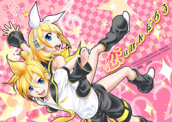 Rule 34 | 1boy, 1girl, blonde hair, blue eyes, brother and sister, headset, kagamine len, kagamine rin, kitano tomotoshi, sailor collar, siblings, smile, star (symbol), twins, vocaloid
