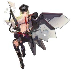 Rule 34 | 1girl, armpits, bandaid, bandaid on breast, baton, baton (weapon), belt, black footwear, black jacket, blush, boots, bra, braid, breasts, cleavage, collarbone, combat shotgun, copyright name, cuffs, damaged, elbow gloves, exoskeleton, fingerless gloves, flag, floating, food, fp-6 (girls&#039; frontline), fp6, full body, girls&#039; frontline, gloves, green hair, gun, hair ornament, hairclip, hand on headwear, hat, head tilt, holding, holding gun, holding weapon, injury, jacket, key, knee boots, large breasts, leg up, long hair, looking at viewer, machinery, mole, mole on breast, mouth hold, navel, nineo, official art, one eye closed, open clothes, open jacket, pants, peaked cap, pouch, purple eyes, riot shotgun, shield, shield module, shotgun, shotgun shell, shotgun shell holder, sidelocks, smoke, solo, star (symbol), stomach, striped clothes, striped pants, suspenders, torn clothes, transparent background, underwear, very long hair, walkie-talkie, weapon, white bra, white flag