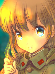 Rule 34 | 1girl, brown eyes, hand up, imperial japanese army, light brown hair, long hair, looking at viewer, m tap, military, military uniform, original, portrait, soldier, solo, uniform, world war ii