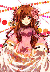 Rule 34 | 1girl, :d, amano hotaru (hotaama), axis powers hetalia, blouse, brown hair, china dress, chinese clothes, clothes lift, dress, flower, hair flower, hair ornament, hairclip, happy, leaf, long hair, one eye closed, open mouth, plum blossoms, shirt, skirt, skirt lift, smile, solo, sparkle, taiwan (hetalia), wings, yellow eyes