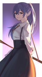 Rule 34 | 1girl, blue eyes, blue hair, blush, falchion (fire emblem), fire emblem, fire emblem awakening, hair between eyes, highres, long hair, looking at viewer, lucina (fire emblem), nintendo, ponytail, school uniform, shirt, simple background, skeptycally, skirt, smile, solo, sword, tiara, weapon
