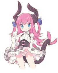 Rule 34 | 1girl, bare shoulders, blade (galaxist), blue eyes, blue ribbon, blush, bow, closed mouth, commentary request, cropped legs, curled horns, detached sleeves, dragon girl, dragon horns, dragon tail, elizabeth bathory (fate), elizabeth bathory (fate/extra ccc), elizabeth bathory (second ascension) (fate), fate/extra, fate/extra ccc, fate (series), grey skirt, hair between eyes, hair ribbon, hand on own hip, horns, long hair, long sleeves, panties, pink bow, pink hair, pleated skirt, pointy ears, ribbon, shirt, simple background, skirt, sleeveless, sleeveless shirt, smile, solo, striped clothes, striped panties, tail, two side up, underwear, very long hair, white background, white shirt, white sleeves