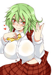 Rule 34 | 1girl, aoi manabu, blush, breasts, female focus, green hair, heart, huge breasts, jewelry, kazami yuuka, md5 mismatch, necktie, red eyes, resolution mismatch, ring, short hair, smile, solo, source smaller, touhou, wedding band