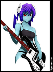 Rule 34 | 2-ch, blue skin, colored skin, creepy-tan, guitar, highres, instrument, mascot, ru-chans