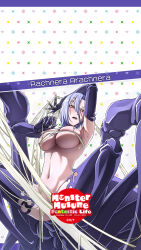 Rule 34 | 1girl, breasts, insect girl, large breasts, monster musume no iru nichijou, navel, nude, official art, purple hair, rachnera arachnera, red eyes, solo, spider girl