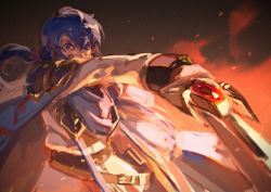 Rule 34 | 1boy, blue eyes, blue hair, cape, fire emblem, fire emblem: genealogy of the holy war, garmmy, headband, holding, holding sword, holding weapon, long hair, looking at viewer, male focus, nintendo, painting (medium), seliph (fire emblem), solo, sword, traditional media, watercolor (medium), weapon