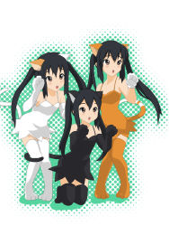 Rule 34 | acuo, animal ears, aoi (sougetsuka), cat ears, cat tail, elbow gloves, gloves, k-on!, multiple persona, multiple views, nakano azusa, parody, paw pose, suzumiya haruhi no yuuutsu, tail, thighhighs, twintails