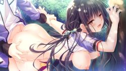 Rule 34 | 1boy, 1girl, blush, game cg, hetero, highres, long hair, open mouth, otome domain, sex, sex from behind, trap, trap on female