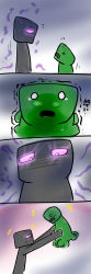 Rule 34 | absurdres, creeper, enderman, glowing, glowing eyes, highres, minecraft, scared, size difference