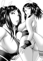Rule 34 | 1girl, ass, breasts, fatal fury, highres, large breasts, monochrome, ponytail, shiranui mai, solo