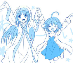 Rule 34 | 2girls, closed eyes, holding hands, index (toaru majutsu no index), last order (toaru majutsu no index), looking at viewer, lowres, monochrome, multiple girls, open mouth, smile, tachitsu teto, toaru majutsu no index