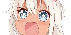 Rule 34 | + +, 10s, 1girl, blonde hair, blue eyes, close-up, kantai collection, long hair, looking at viewer, nahaki, no nose, open mouth, portrait, ro-500 (kancolle), simple background, sin-poi, solo, sparkling eyes, symbol-shaped pupils, tan, white background