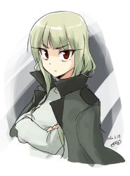 Rule 34 | 1girl, :x, bags under eyes, blonde hair, blunt bangs, commentary request, crossed arms, dated, eyebrows, grete m. gollob, long hair, long sleeves, looking at viewer, makaze (t-junction), military, military uniform, popped collar, red eyes, signature, solo, staring, strike witches, turtleneck, uniform, upper body, world witches series