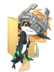 Rule 34 | 1girl, colored sclera, folder, looking at viewer, lowres, midna, nintendo, pointy ears, red eyes, simple background, solo, the legend of zelda, the legend of zelda: twilight princess, white background, yellow sclera