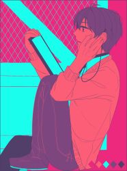 Rule 34 | 10s, 1boy, aldnoah.zero, bad id, bad pixiv id, checklist, earbuds, earphones, guroto, highres, kaizuka inaho, limited palette, male focus, palette (object), solo, sweater
