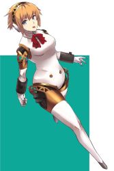 Rule 34 | 1girl, aegis (persona), android, blonde hair, blue eyes, bow, breasts, highres, joints, looking at viewer, persona, persona 3, rdc7229, ribbon, robot joints, short hair, simple background, solo