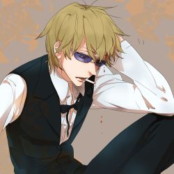 Rule 34 | 1boy, bad id, bad pixiv id, blonde hair, blood, bow, bowtie, cigarette, durarara!!, heiwajima shizuo, konma, male focus, solo, sunglasses