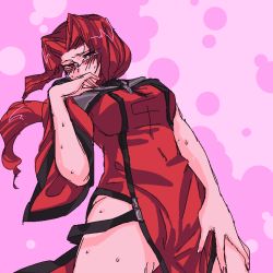 Rule 34 | 1girl, blush, character request, discharge cycle, genderswap, genderswap (mtf), johann, m.u.g.e.n, rage of the dragons, red eyes, red hair, snk, solo, sweat, tobi (discharge cycle)