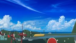 Rule 34 | absurdres, aircraft, airplane, cloud, cloudy sky, day, flying boat, h8k, highres, key kun, no humans, propeller, scenery, seaplane, sky