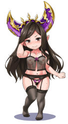 Rule 34 | 10s, 1girl, adjusting hair, arm up, arulumaya, black garter belt, black hair, black thighhighs, blush, bra, breasts, brown eyes, commentary request, covered erect nipples, crescent, crotchless, crotchless panties, female pubic hair, full body, garter belt, granblue fantasy, harvin, lingerie, long hair, looking at viewer, mole, mole under eye, navel, nipples, panties, pointy ears, pubic hair, see-through, smile, solo, sweat, thighhighs, underwear, underwear only, wavy mouth, youkan