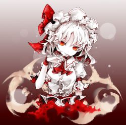 Rule 34 | 1girl, absurdres, ascot, fingernails, hat, hat ribbon, head tilt, highres, light smile, looking at viewer, mob cap, nail polish, puffy short sleeves, puffy sleeves, red eyes, red nails, red ribbon, remilia scarlet, ribbon, sharp fingernails, short sleeves, solo, touhou, upper body, white hair, wrist cuffs, yutapon