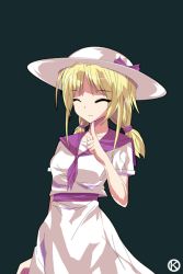 Rule 34 | 1girl, ^ ^, alphes (style), blonde hair, closed eyes, demon, closed eyes, female focus, hat, kaoru (gensou yuugen-an), long hair, louise (touhou), low twintails, neckerchief, parody, skirt, smile, solo, style parody, touhou, twintails