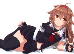 Rule 34 | 1girl, ahoge, black gloves, black serafuku, black skirt, black thighhighs, blush, brown eyes, brown hair, closed mouth, dated, dd (ijigendd), fingerless gloves, full body, gloves, hair between eyes, hairband, kantai collection, long hair, neckerchief, pleated skirt, red hairband, red neckerchief, school uniform, serafuku, shiratsuyu (kancolle), shiratsuyu kai ni (kancolle), simple background, skirt, solo, thighhighs, twitter username, whistle, whistle around neck, white background, zipper, zipper pull tab