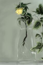 Rule 34 | drawfag, flower, grey background, leaf, no humans, oekaki, original, plant, roots, still life, vase, water, yellow flower