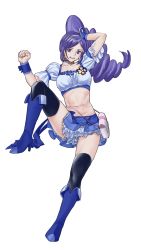 Rule 34 | 1girl, absurdres, badge, bag, black thighhighs, boots, breasts, choker, clenched hand, clenched teeth, collarbone, commentary request, crop top, cure berry, eyebrows hidden by hair, fresh precure!, frilled skirt, frills, full body, hairband, hand in own hair, high heel boots, high heels, high ponytail, highres, knee boots, lace, lace-trimmed shirt, lace trim, layered skirt, leg up, long hair, looking at viewer, medium breasts, midriff, navel, precure, puffy short sleeves, puffy sleeves, purple choker, purple eyes, purple footwear, purple hair, purple ribbon, purple shirt, purple skirt, ribbon, shirt, short sleeves, sidelocks, skirt, solo, sweatdrop, teeth, thighhighs, toned, very long hair, wrist cuffs, zettai ryouiki, zyaki